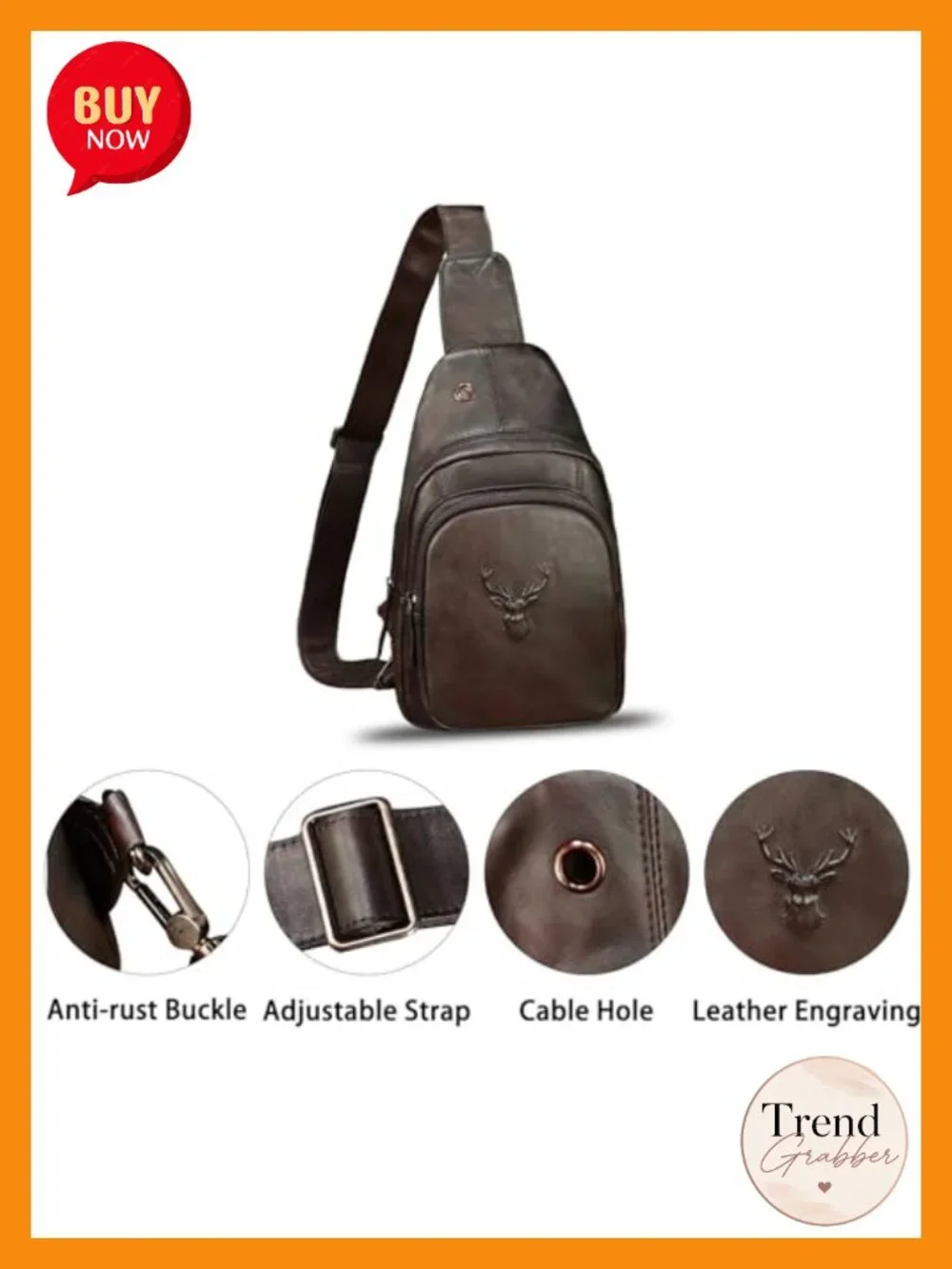 Genuine Leather Sling Bag Vintage Handmade Crossbody Backpack Purse